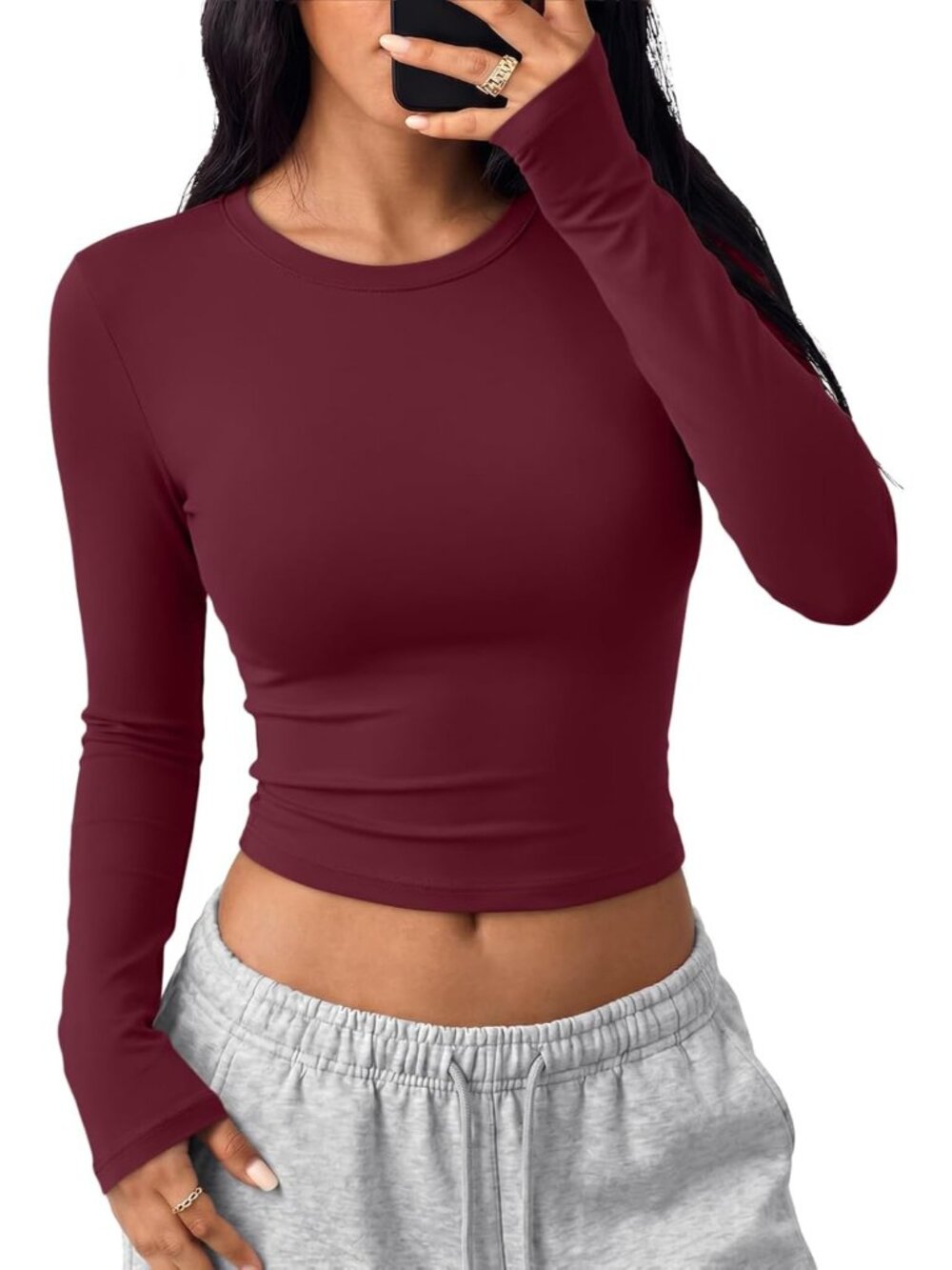 Womens Long Sleeve Crop Tops Y2K Basic Shirts